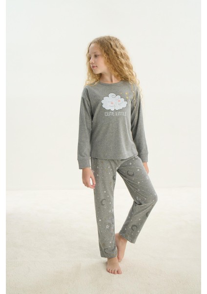 Kız Çocuk Uzun Kol Gri Melanj Pijama Takım C6T9N6O8
