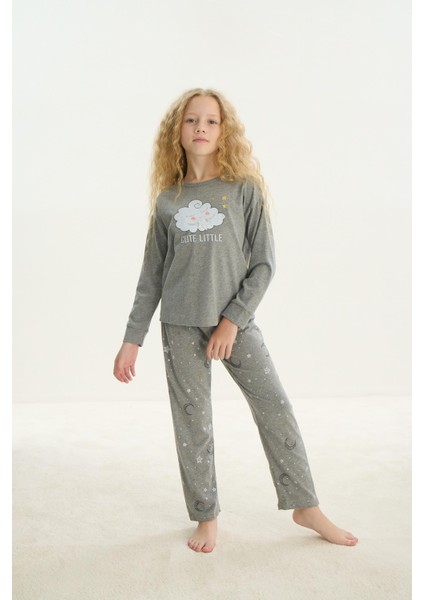 Kız Çocuk Uzun Kol Gri Melanj Pijama Takım C6T9N6O8