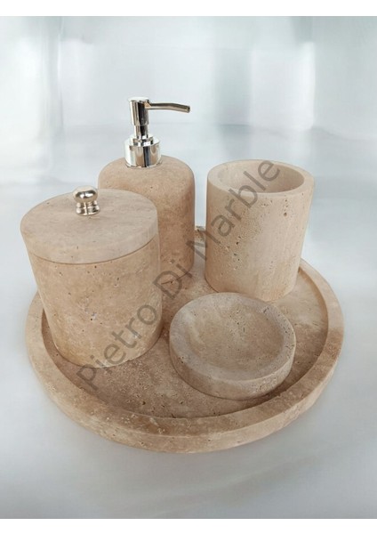 Sarı Traverten Klasik Model 5 Parça Gümüş Renk Düğme Aksesuarlı Banyo Seti fırsatları