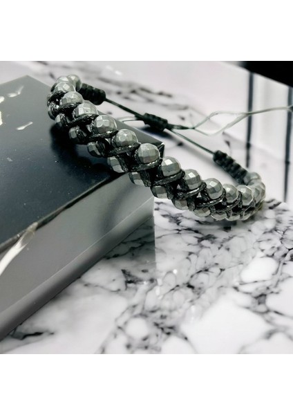 Gri Hematit Taşı Örgü Bileklik, Doğal Taş, Şık ve Zarif Takı Tasarımı