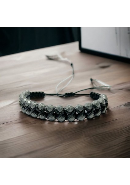 Gri Hematit Taşı Örgü Bileklik, Doğal Taş, Şık ve Zarif Takı Tasarımı indirimleri