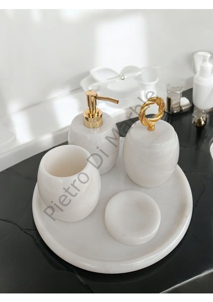 Beyaz Mermer Oval Model 5 Parça Gold Renk Halka Aksesuarlı Banyo Seti indirimleri