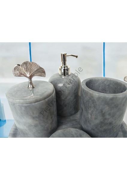 Gri Mermer Klasik Model 5 Parça Gümüş Renk Japon Gülü Aksesuarlı Banyo Seti indirimleri