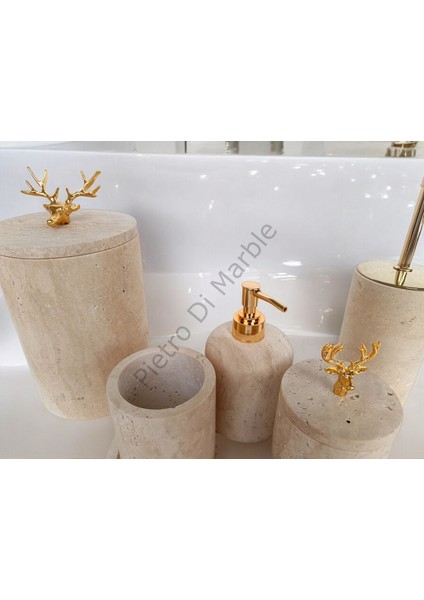 Sarı Traverten Klasik Model 7 Parça Gold Renk Geyik Aksesuarlı Banyo Seti indirimleri