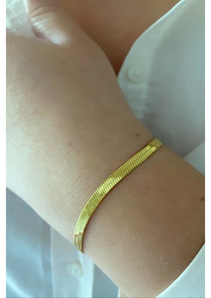 Altın Kaplama Çelik Düz Zincir Bileklik, Şık ve Dayanıklı Takı