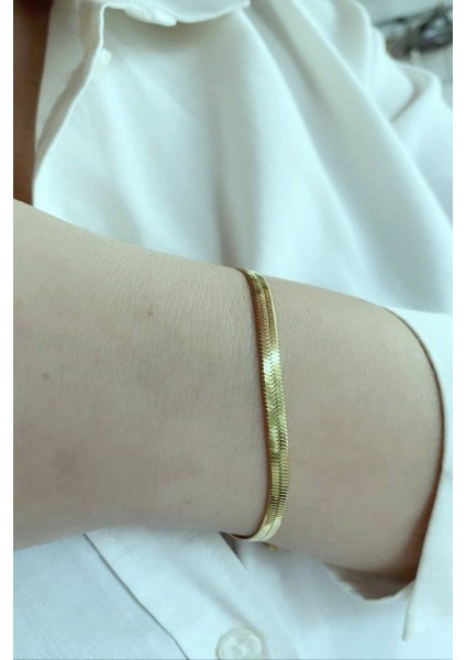 Altın Kaplama Çelik Düz Zincir Bileklik, Şık ve Dayanıklı Takı modelleri