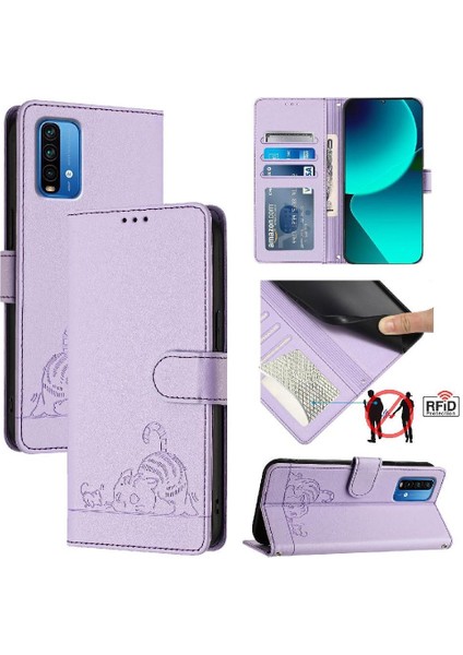 Xiaomi Redmi 9 Için Kılıf Güç Kedi Rfıd Kart Yuvası Tutucu Kickstand Cüzdan (Yurt Dışından)