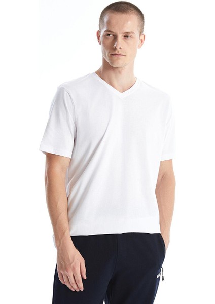 V Yaka Kısa Kollu Penye Erkek Tişört