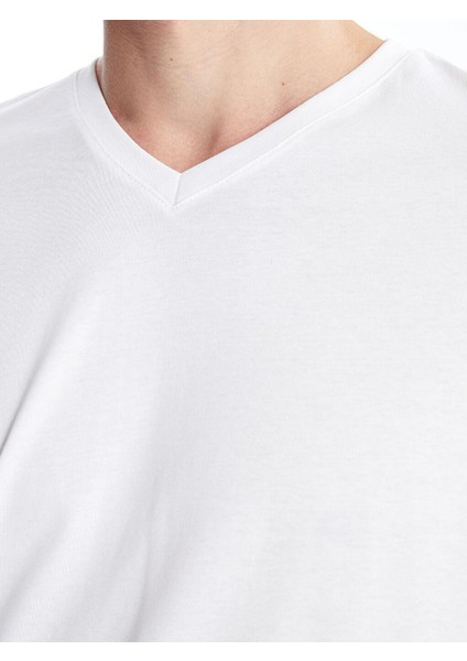 V Yaka Kısa Kollu Penye Erkek Tişört modelleri