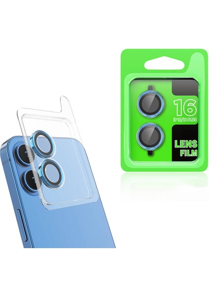 iPhone 16 Kamera Lens Koruyucu Metal Tekli CL07 Mavi