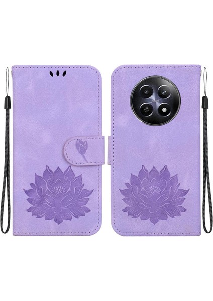 Realme 12 5g Için Flip Case Cüzdan Kabartma Lotus Çiçek Kickstand Manyetik (Yurt Dışından)