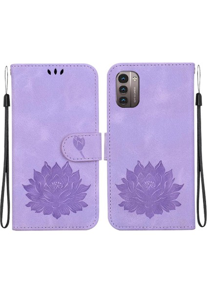 Nokia G21 Kickstand Manyetik Kickstand Kabartma Lotus Için Flip Case (Yurt Dışından)