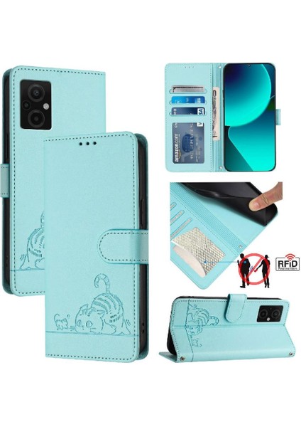 Xiaomi Redmi Için Not 11R Kedi Rfıd Cüzdan Kapak Çevirin Kart Yuvası Tutucu (Yurt Dışından)