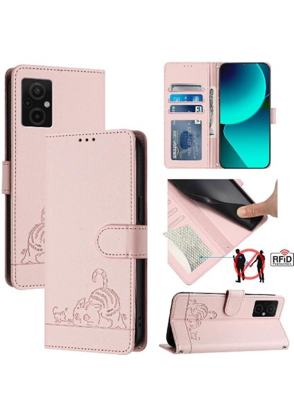 Xiaomi Redmi Için Not 11R Kedi Rfıd Cüzdan Kapak Çevirin Kart Yuvası Tutucu (Yurt Dışından)