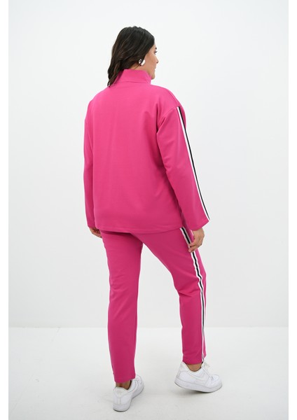 Kadın Büyük Beden Fermuarlı Yaka Şerit Detaylı Eşofman Takımı 8135-25 indirimleri