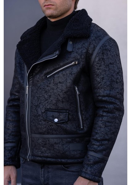 Erkek Siyah Napa Deri Çapraz Yaka Mont fırsatları