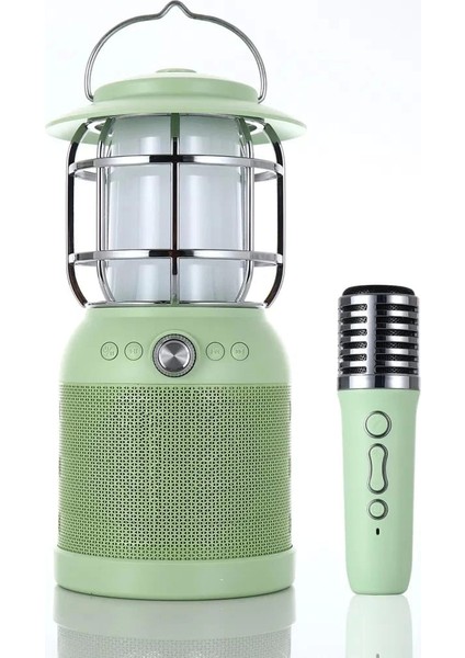 Vintage Lamba 3′ü 1 Arada 2 Adet Mikrofon Tf-Card Bluetooth Kamp Lambası Dış Mekan Karaoke Hoparlör
