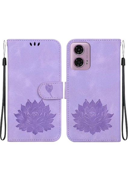 Motorola Moto G24 Kabartma Lotus Çiçek Kickstand Kickstand Için Flip Case (Yurt Dışından)