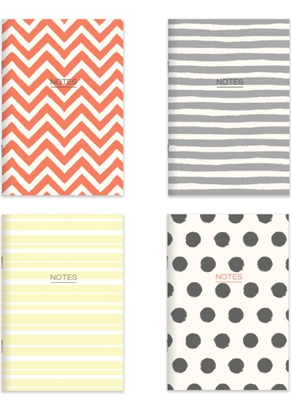 Karton Kapak Hafif Kağıt Defter 4'lü Set- Mercan (2çizgili+2düz) 14*20 24 Yp.