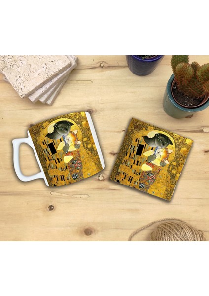 Kediler ve Sanat/gustav Klimt The Kiss Set 10 - Yelken Fincan Kupa-Taş Bardak Altlığı 1 fiyatları