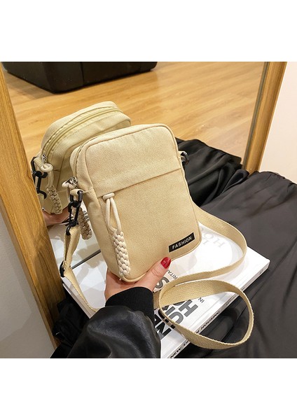 Çapraz Askılı Çanta Taşınabilir Yüksek Kaliteli Kanvas Malzeme Düz Renk Çok Yönlü Küçük Kare Çanta Stili , Haki (Yurt Dışından)