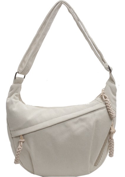 Çapraz Askılı Çanta Taşınabilir Yüksek Kaliteli Kadife Kumaş Düz Renk Taze Stil, Bej (Yurt Dışından)