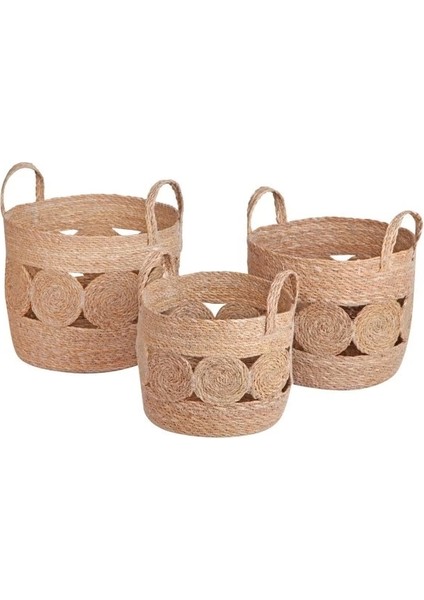 Dekoratif Yuvarlak Desenli Sepet Saksılık 3'lü Set