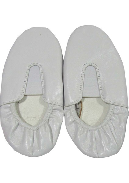 Deri Pisipisi Beyaz Renk Deri Tabanı Kaydırmaz Bale Ayakkabısı 27 No