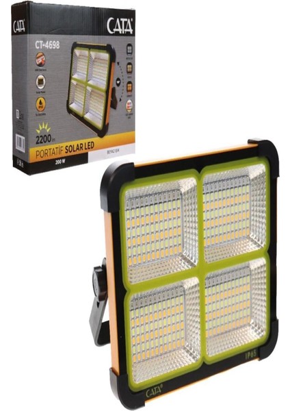 CT-4698 200W Solar LED Projektör Taşınabilir Kumandalı