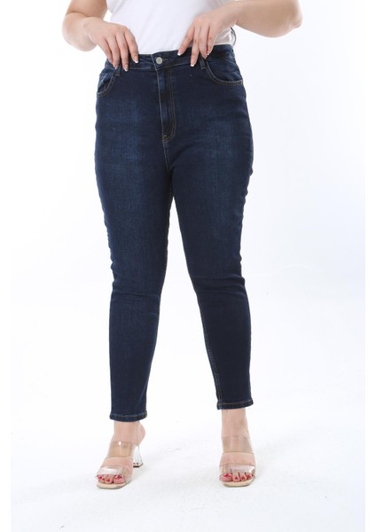 Kadın Büyük Beden Lacivert Dar Paça 5 Cepli Likralı Kot Pantolon 65N38275 indirimleri