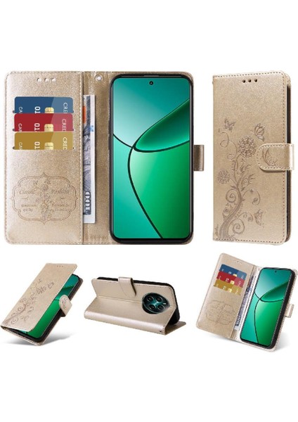 Realme 12 Artı Kart Yuvaları Deri Çiçek Flip Için Flip Case (Yurt Dışından)
