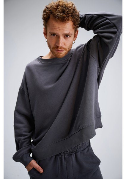 Erkek Timeless Oversize Antrasit Sweatshirt