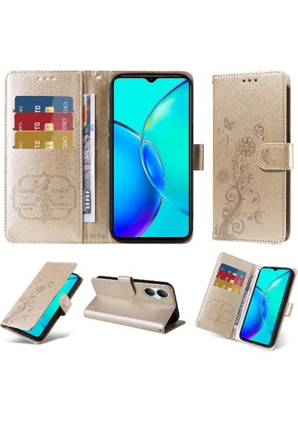 Vıvo Y27 4g Flip Deri Kart Yuvaları Çiçek Için Flip Case (Yurt Dışından)