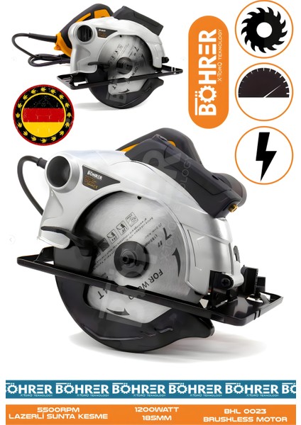 Alman Elektrikli 3200W Lazerli Büyük Model Elektrikli Sunta Kesme Dairesel Testere