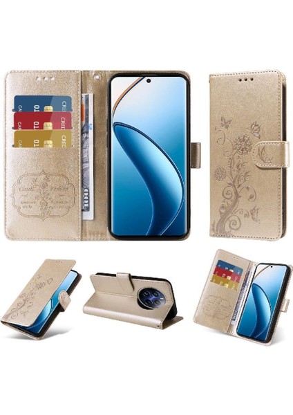 Realme 12 Pro Artı Flip Çiçek Cardyuvaları Deri Için Flip Case (Yurt Dışından)