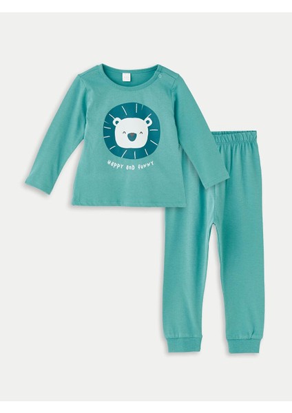 Bisiklet Yaka Uzun Kollu Baskılı Erkek Bebek Pijama Takımı