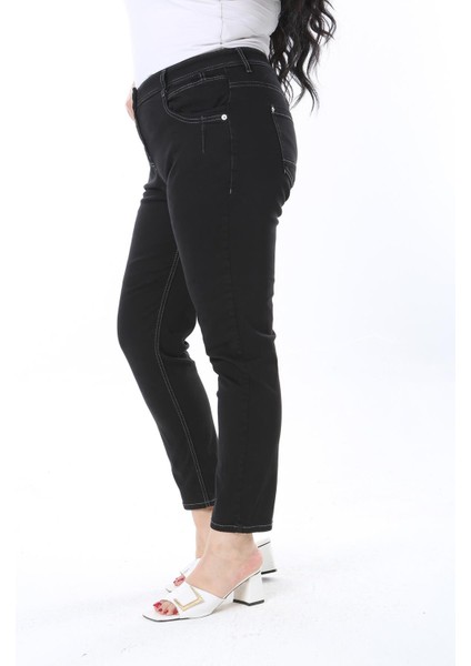 Kadın Büyük Beden Siyah 5 Cepli Likralı Gabardin Pantolon 65N38276 fırsatları