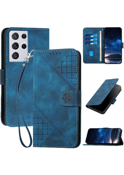 Samsung Galaxy S21 Ultra ve Kredi Kartı Yuvası Kabartmalı Yüksek Flip Case (Yurt Dışından)