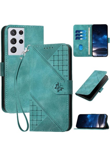 Samsung Galaxy S21 Ultra ve Kredi Kartı Yuvası Kabartmalı Yüksek Flip Case (Yurt Dışından)