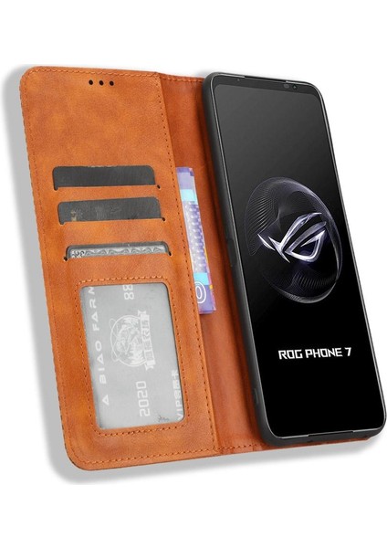 Rog Telefon 7 Pu Deri Manyetik Kapatma Cüzdan Için Kılıf (Yurt Dışından)