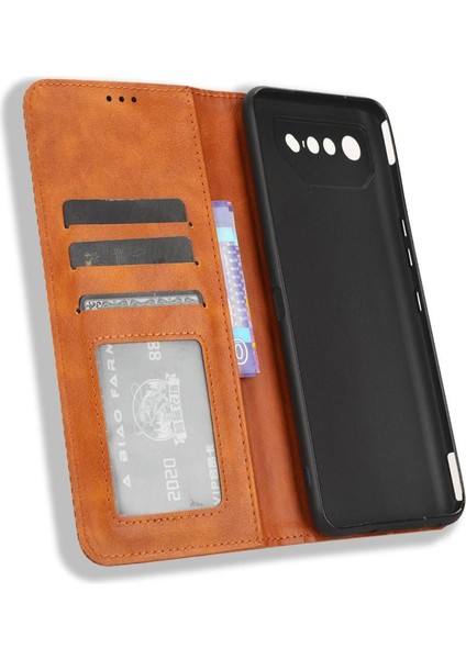 Rog Telefon 7 Pu Deri Manyetik Kapatma Cüzdan Için Kılıf (Yurt Dışından)