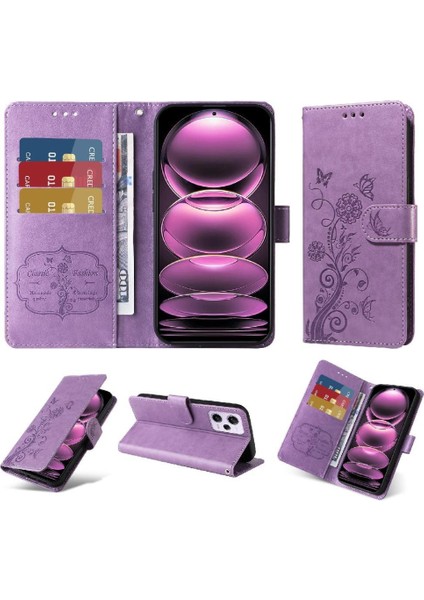 Xiaomi Redmi Not 12 Için Flip Case Pro Artı Flip Kart Yuvaları Deri Çiçek (Yurt Dışından)