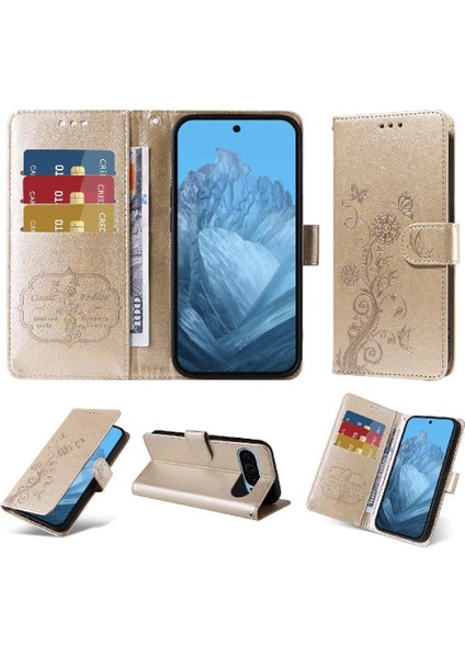 Google Piksel 9 Deri Çiçek Kart Yuvaları Flip Için Flip Case (Yurt Dışından)