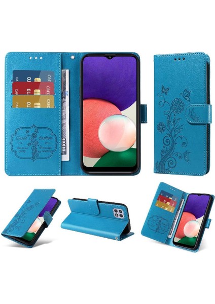 Samsung Galaxy A22 5g Için Flip CASE/A22S 5g Deri Flip Kart Yuvaları Çiçek (Yurt Dışından)