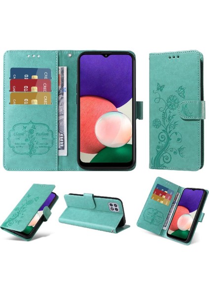Samsung Galaxy A22 5g Için Flip CASE/A22S 5g Deri Flip Kart Yuvaları Çiçek (Yurt Dışından)