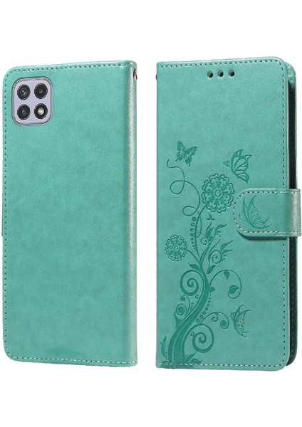 Samsung Galaxy A22 5g Için Flip CASE/A22S 5g Deri Flip Kart Yuvaları Çiçek (Yurt Dışından)
