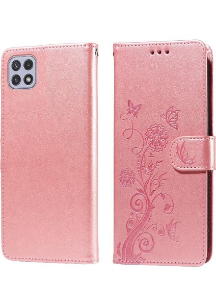 Samsung Galaxy A22 5g Için Flip CASE/A22S 5g Deri Flip Kart Yuvaları Çiçek (Yurt Dışından)