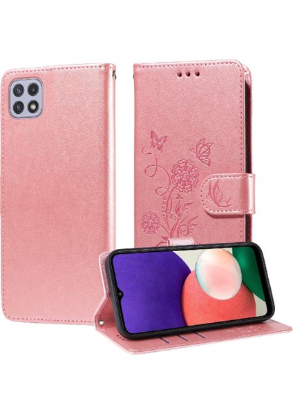 Samsung Galaxy A22 5g Için Flip CASE/A22S 5g Deri Flip Kart Yuvaları Çiçek (Yurt Dışından)