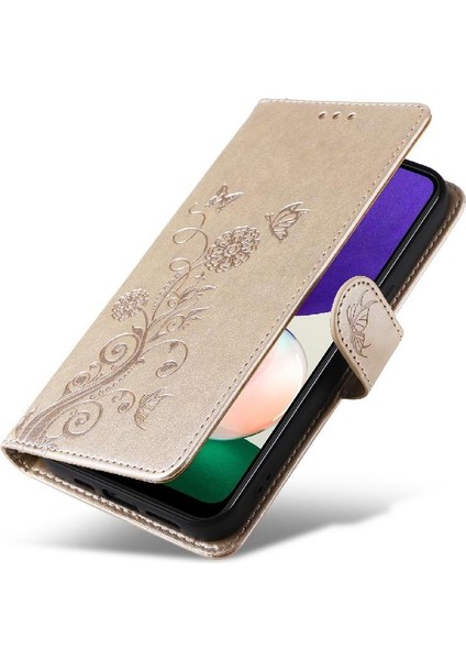 Samsung Galaxy A22 5g Için Flip CASE/A22S 5g Deri Flip Kart Yuvaları Çiçek (Yurt Dışından)
