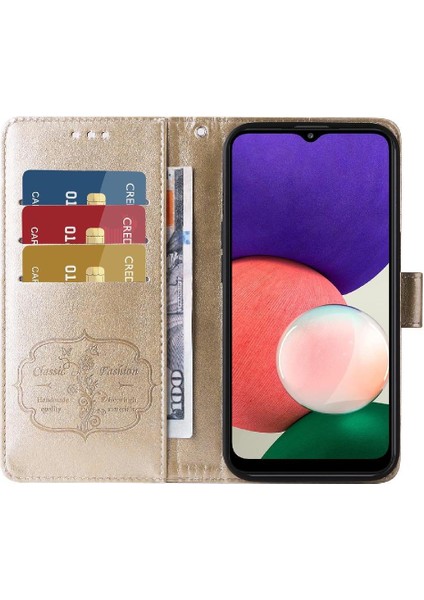 Samsung Galaxy A22 5g Için Flip CASE/A22S 5g Deri Flip Kart Yuvaları Çiçek (Yurt Dışından)